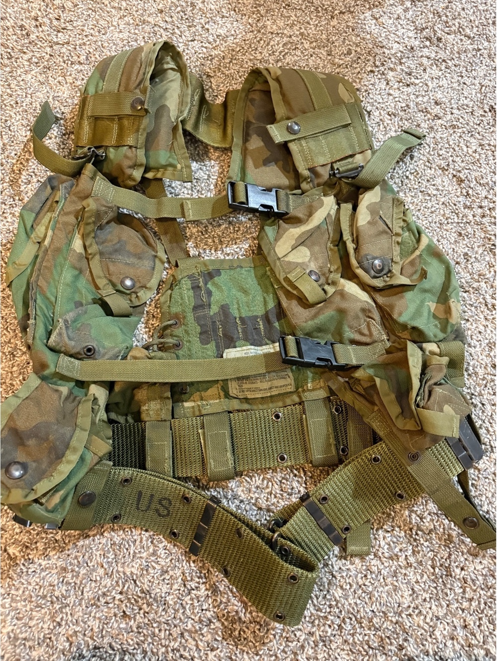 US Military Tactical Load Bearing Vest Woodland Camouflage